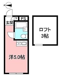 メゾン八坂 1階ワンルームの間取り