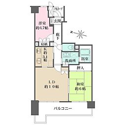川口パークハウス 7階2LDKの間取り