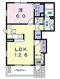 ウエストリバー 1階1LDKの間取り