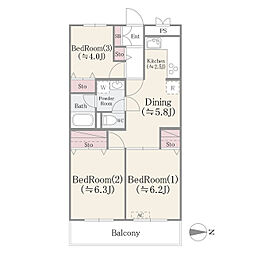 ドエルリバーサイド大島 3DKの間取図画像