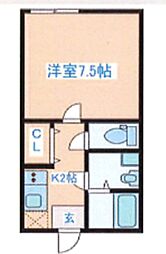 リッシェノール 1Kの間取図画像