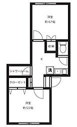 メゾンドール清水ヶ丘 2Kの間取図画像