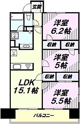 プラウド所沢寿町 13階3LDKの間取り
