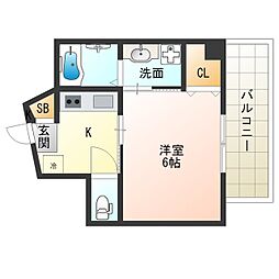 Luce新福島 1Kの間取図画像