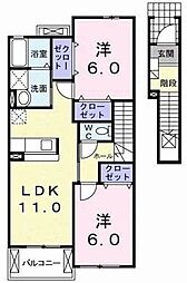 ミドルスクエア 2階2LDKの間取り