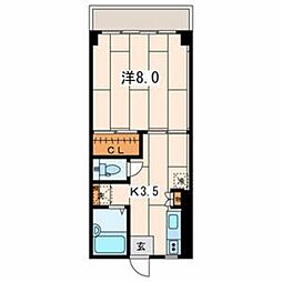 デュオ・コーポ 1階1Kの間取り