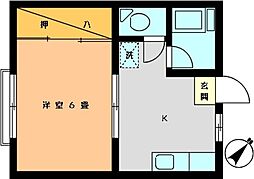 清漁荘C棟 2階1DKの間取り