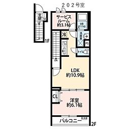 所沢市大字下安松アパート 1SLDKの間取図画像