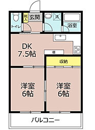 春日井市高山町アパート 1階2DKの間取り