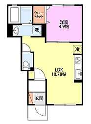グレイスハイム 1階1LDKの間取り