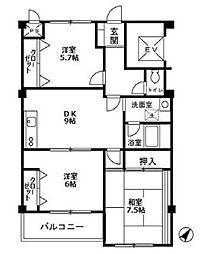 ベルメゾン 5階3DKの間取り