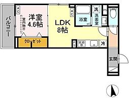 セレスティア亀有 2階1LDKの間取り