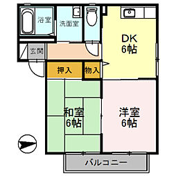 ディアス八重　B棟 2階2DKの間取り