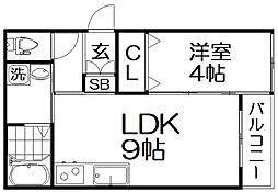 リヴェール長尾 3階1LDKの間取り