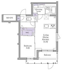 イプセ白金 1階1LDKの間取り
