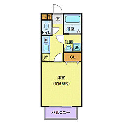 アムール　こずえ 2階1Kの間取り