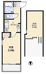ルミエール赤羽 3階1Kの間取り