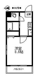 リバティ西新館 1Kの間取図画像