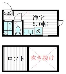 フェリスコサージュ 2階ワンルームの間取り