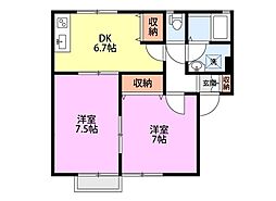 ペットソラーレ 2階2DKの間取り