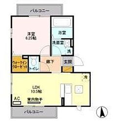 ヒルズ・カーリアA 1LDKの間取図画像