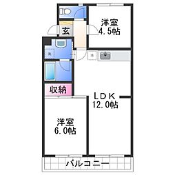 サイカプラザ 3階2LDKの間取り