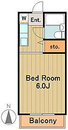 多摩都市モノレール 大塚・帝京大学駅 徒歩8分の賃貸マンション 2階1Kの間取り