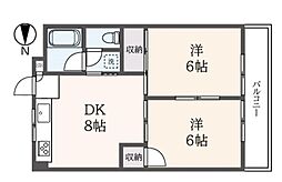 コア・パレス常葉 2DKの間取図画像