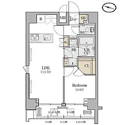 ディームス品川南 9階1LDKの間取り
