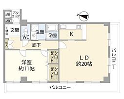 ライオンズマンション新川崎 1LDKの間取図画像