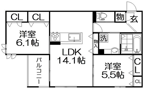 Arcobaleno 203｜大阪府枚方市伊加賀西町(賃貸アパート2LDK・2階・63.09㎡)の写真 その2