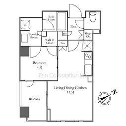 パークアクシスプレミア表参道 2階1LDKの間取り