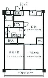 サンライズ所沢 7階2DKの間取り