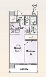ロイヤルパークス新田 5階1LDKの間取り