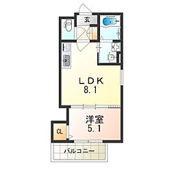 クリエオーレ吉田 1LDKの間取図画像