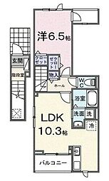 ソレイユ 2階1LDKの間取り