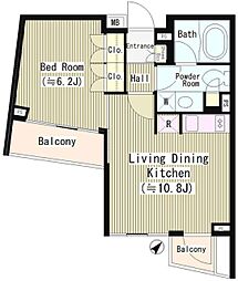 ル・シヤージュ神宮前 2階1LDKの間取り