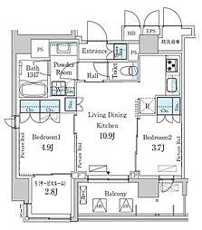 パークアクシス上野グレイスコート 13階2SLDKの間取り