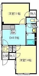 高野ハイツ 2DKの間取図画像