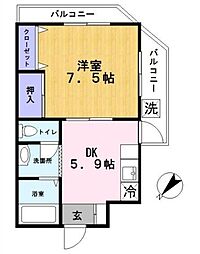 第3昭栄マンション 3階1DKの間取り