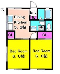 ブルームーン 2DKの間取図画像