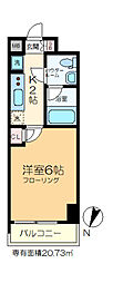 GENOVIA綾瀬skygarden 6階1Kの間取り