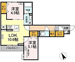 ドムスクレスト共和 2LDKの間取図画像