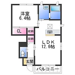 シャーメゾンアドヴァンス 1階1LDKの間取り