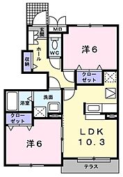 JR和歌山線 粉河駅 徒歩9分の賃貸アパート 2階2LDKの間取り