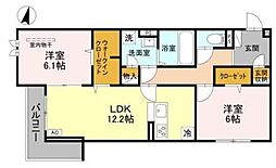 プレジール 3階2LDKの間取り