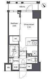 コンフォリア台東根岸 11階1DKの間取り