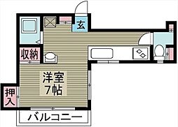 CASA.M.K 3階ワンルームの間取り