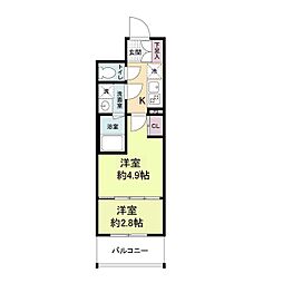 Osaka Metro谷町線 谷町六丁目駅 徒歩1分の賃貸マンション 11階2Kの間取り