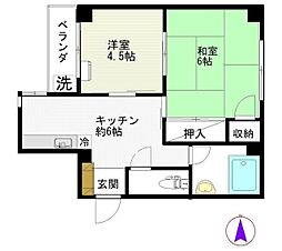 武石マンション 3階2DKの間取り